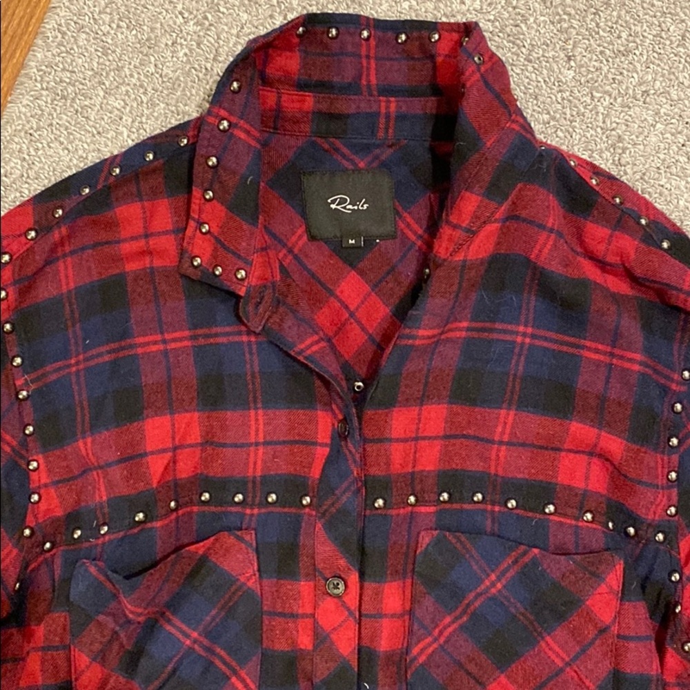 Rails Navy Blue And Red Flannel Size M - image 2